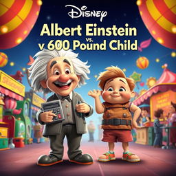 A Disney-style movie poster titled "Albert Einstein vs 600 Pound Child"