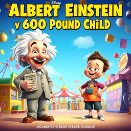 A Disney-style movie poster titled "Albert Einstein vs 600 Pound Child"