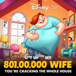 A Disney-style movie poster titled "Get Up My 80,000,000 Pound Wife, You're Cracking the Whole House"