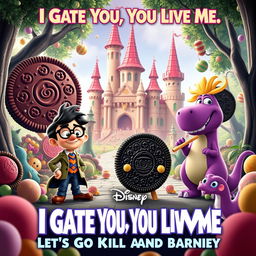 A Disney-style movie poster titled "I Gate You, You Live Me: Let's Go Kill the Oreo and Barney"