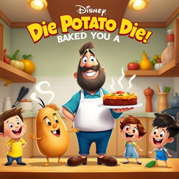 A Disney-style movie poster titled "Die Potato Die: I Baked You a Pie! Oh Boy, Flavor Pie! Pie Pie! Dad, I'm Hungry - Hi Hungry, I'm Dad"