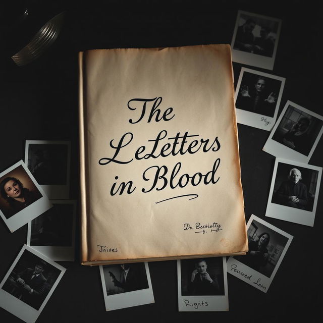 A captivating book cover for a mystery novel titled "The Letters In Blood"