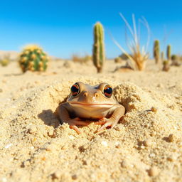 A desert fish frog, small in size, with a robust appearance and smooth skin resembling sand or dry soil