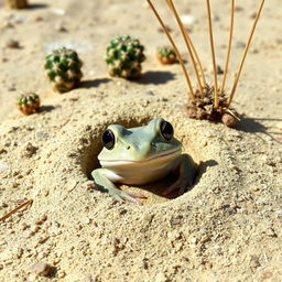 A desert fish frog, small in size, with a robust appearance and smooth skin resembling sand or dry soil