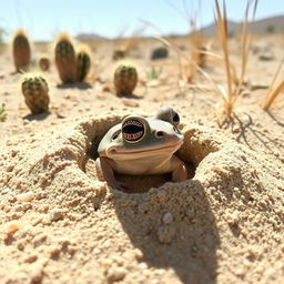 A desert fish frog, small in size, with a robust appearance and smooth skin resembling sand or dry soil