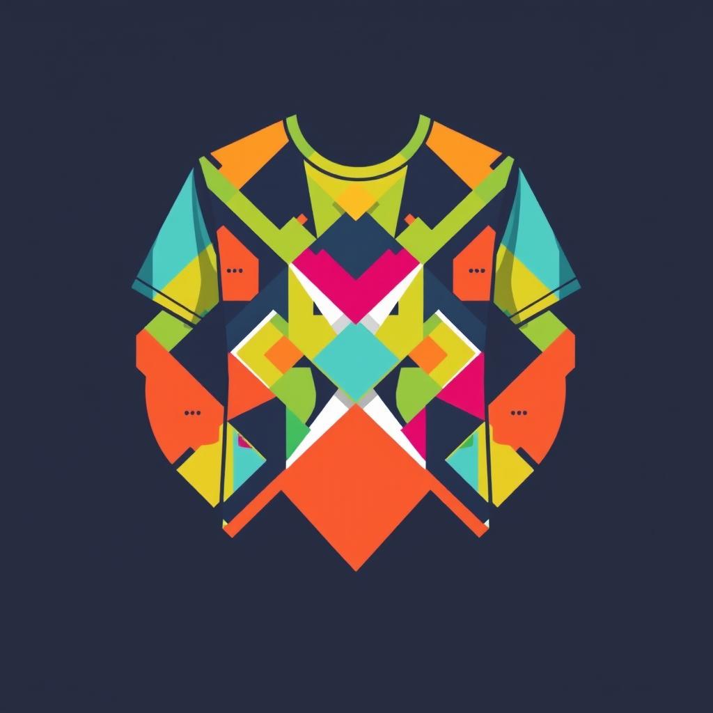 A creative and trendy t-shirt design featuring a unique graphical pattern that combines abstract geometric shapes with vibrant colors