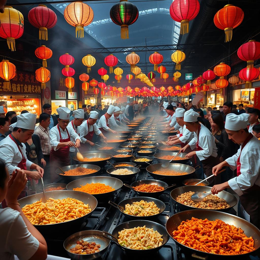 A massive cooking contest in China, showcasing a vibrant and bustling atmosphere