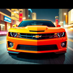 A Chevrolet Camaro displayed in a vibrant and lively manner, capturing the essence of speed and performance