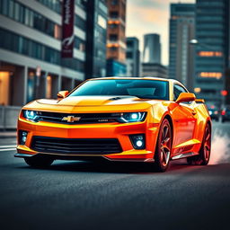 A Chevrolet Camaro displayed in a vibrant and lively manner, capturing the essence of speed and performance