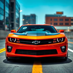 A Chevrolet Camaro displayed in a vibrant and lively manner, capturing the essence of speed and performance