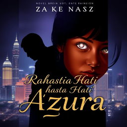 A captivating novel cover featuring the silhouette of Jakarta's skyline at night, with dazzling city lights and skyscrapers in the background