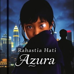A captivating novel cover featuring the silhouette of Jakarta's skyline at night, with dazzling city lights and skyscrapers in the background