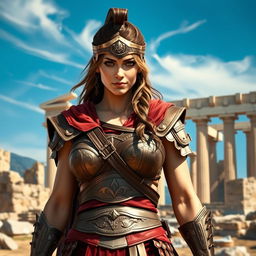 Cassandra from Assassin's Creed set against an ancient Greek backdrop