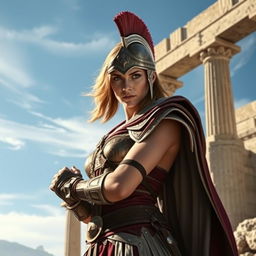 Cassandra from Assassin's Creed set against an ancient Greek backdrop