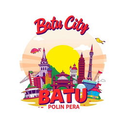 A vibrant and eye-catching T-shirt design featuring the famous landmarks and slogans associated with Batu City, a popular tourist destination in Indonesia