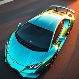 A Lamborghini Revuelto wrapped in a stunning Hexis chrome turquoise finish, reflecting light in captivating patterns