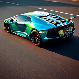 A Lamborghini Revuelto wrapped in a stunning Hexis chrome turquoise finish, reflecting light in captivating patterns