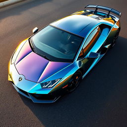 A Lamborghini Revuelto wrapped in a stunning Hexis chrome turquoise finish, reflecting light in captivating patterns