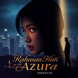 A novel cover with the dimensions of 640x736 pixels featuring the silhouette of Jakarta's skyline at night, with dazzling city lights and skyscrapers