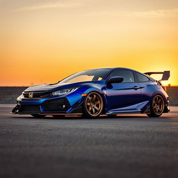 A sleek and stylish Honda Civic coupe, expertly modified with a modern body kit that includes an aerodynamic front bumper and side skirts