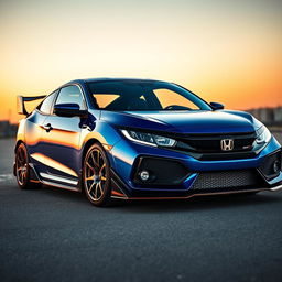 A sleek and stylish Honda Civic coupe, expertly modified with a modern body kit that includes an aerodynamic front bumper and side skirts