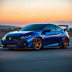 A sleek and stylish Honda Civic coupe, expertly modified with a modern body kit that includes an aerodynamic front bumper and side skirts