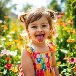 A little girl playfully sticking out her tongue in a candid moment