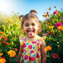 A little girl playfully sticking out her tongue in a candid moment