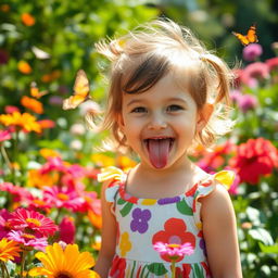 A little girl playfully sticking out her tongue in a candid moment