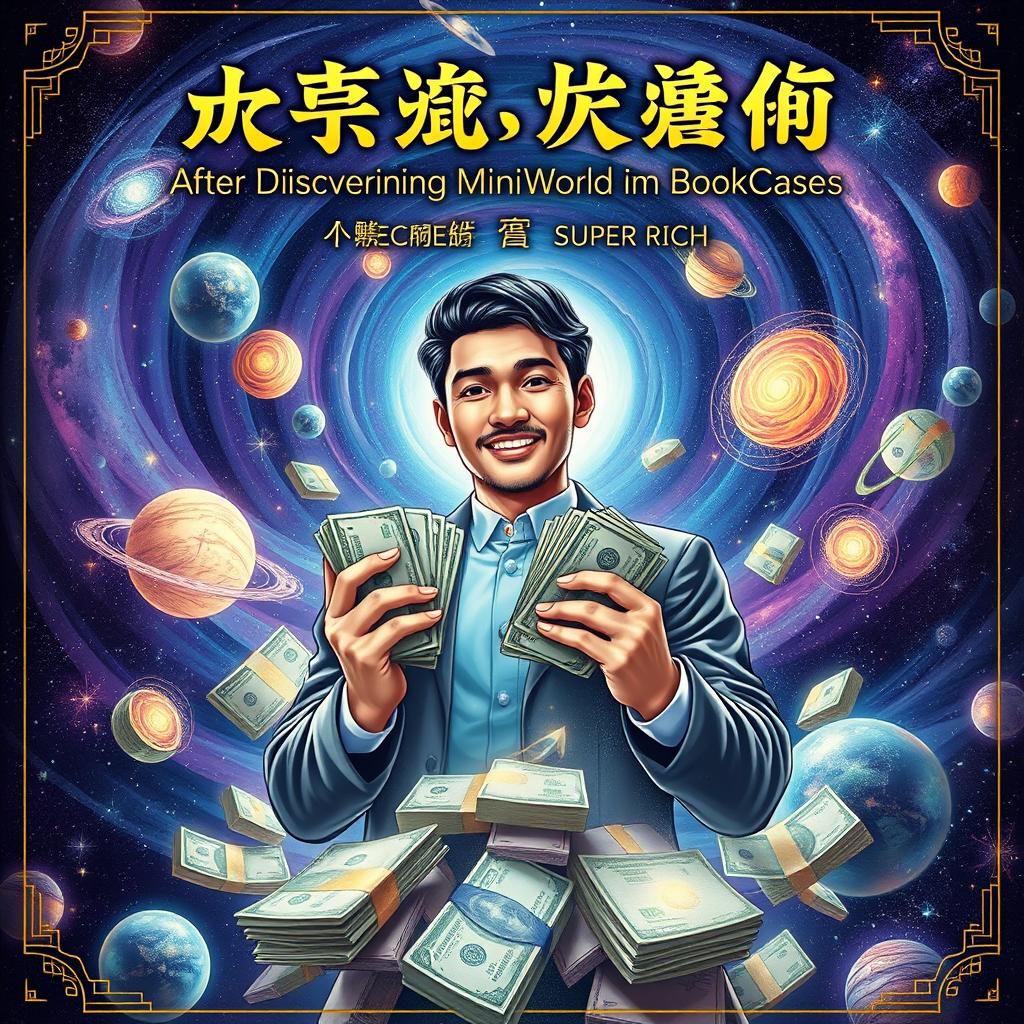 An eastern fantasy book cover featuring a man surrounded by multiple galaxies