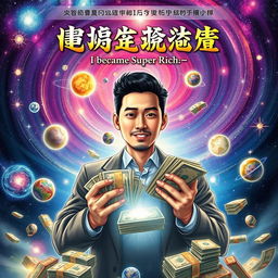 An eastern fantasy book cover featuring a man surrounded by multiple galaxies