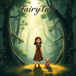 A storybook cover illustration featuring a determined and tired woman named Lily at the edge of a dense, mystical forest