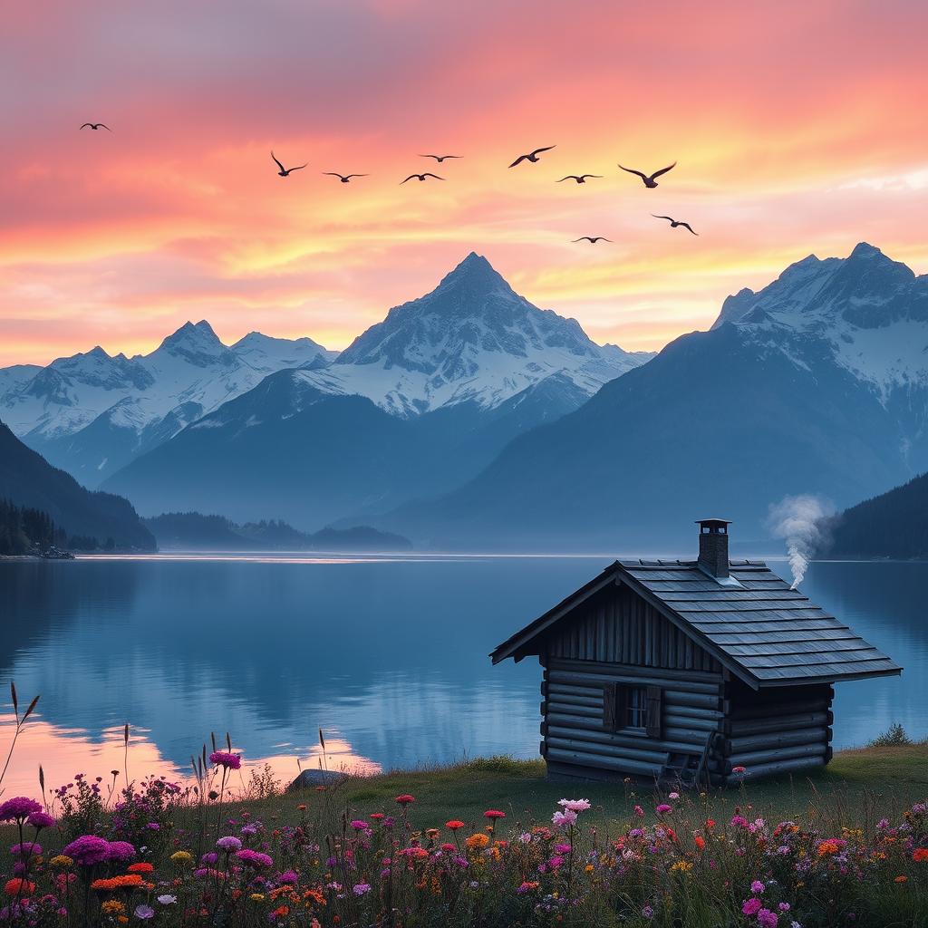 A scenic view of the Swiss Alps during sunrise, with the first light of the sun illuminating the snow-capped peaks