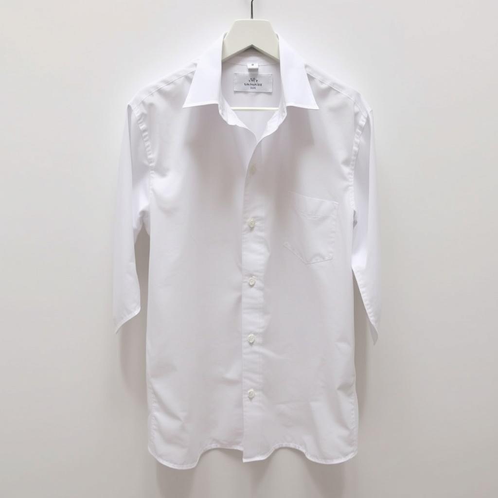 A classic regular fit white shirt, displayed on a hanger against a plain backdrop