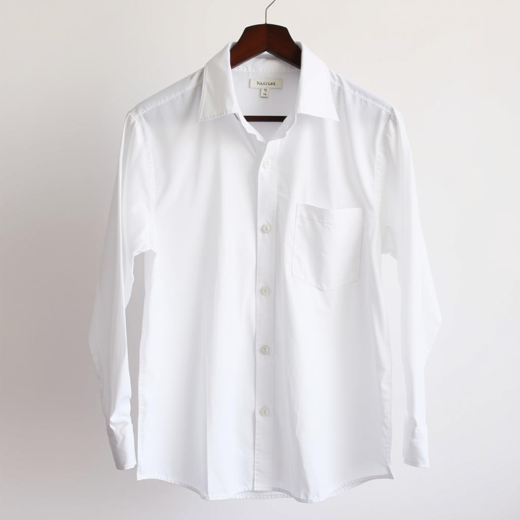 A classic regular fit white shirt, displayed on a hanger against a plain backdrop