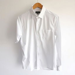 A classic regular fit white shirt, displayed on a hanger against a plain backdrop