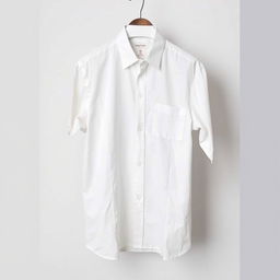 A classic regular fit white shirt, displayed on a hanger against a plain backdrop