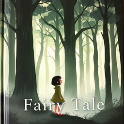 On the cover of a fairy tale book, a girl named Lily, with short dark hair, stands at the edge of a mysterious and quiet forest