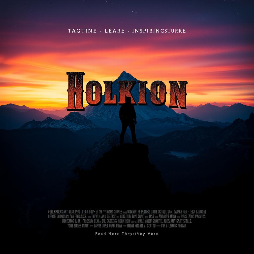 A captivating film poster featuring a dramatic mountain landscape at dusk