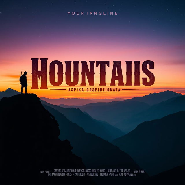 A captivating film poster featuring a dramatic mountain landscape at dusk