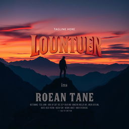 A captivating film poster featuring a dramatic mountain landscape at dusk