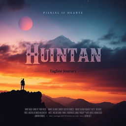 A captivating film poster featuring a dramatic mountain landscape at dusk