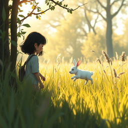 After making her way through the thicket, 12-year-old Lili with dark hair emerges onto a small clearing