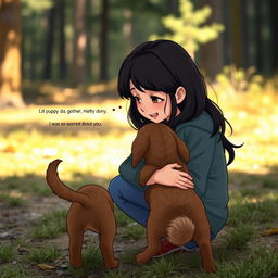 In a heartfelt reunion scene, 12-year-old Lili with dark hair calls out to her puppy