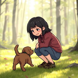 In a heartfelt reunion scene, 12-year-old Lili with dark hair calls out to her puppy