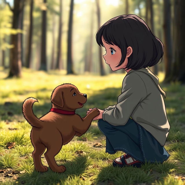 In a heartfelt reunion scene, 12-year-old Lili with dark hair calls out to her puppy