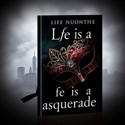 A captivating crime novel book cover featuring the title "Life is a Masquerade"