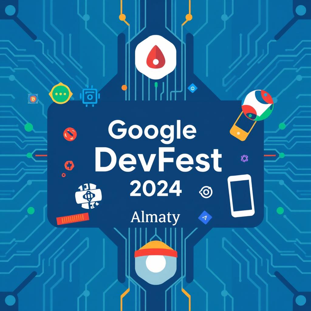 A rectangular swag design featuring the text 'Google DevFest 2024' and 'Almaty'