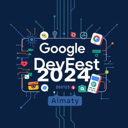 A rectangular swag design featuring the text 'Google DevFest 2024' and 'Almaty'