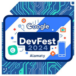 A rectangular swag design featuring the text 'Google DevFest 2024' and 'Almaty'